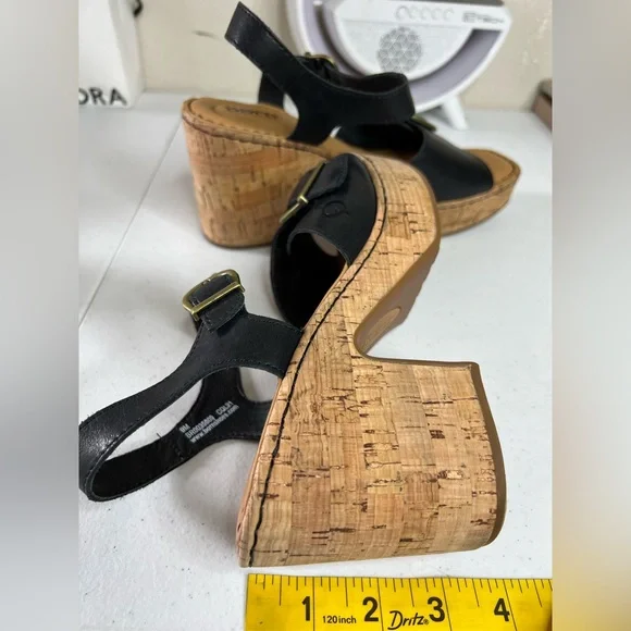 Børn Browyn platform Chunky Leather Women’s sandals black Cork Heel Y2K Preppy 9 - Picture 7 of 7